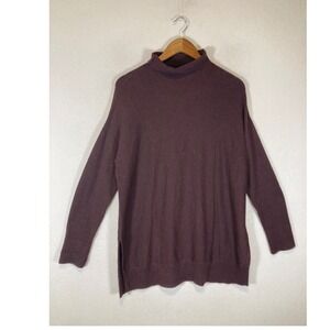 Dark Academia Ann Taylor Loft Women Small Burgundy Mock Neck Tunic Sweater Slits